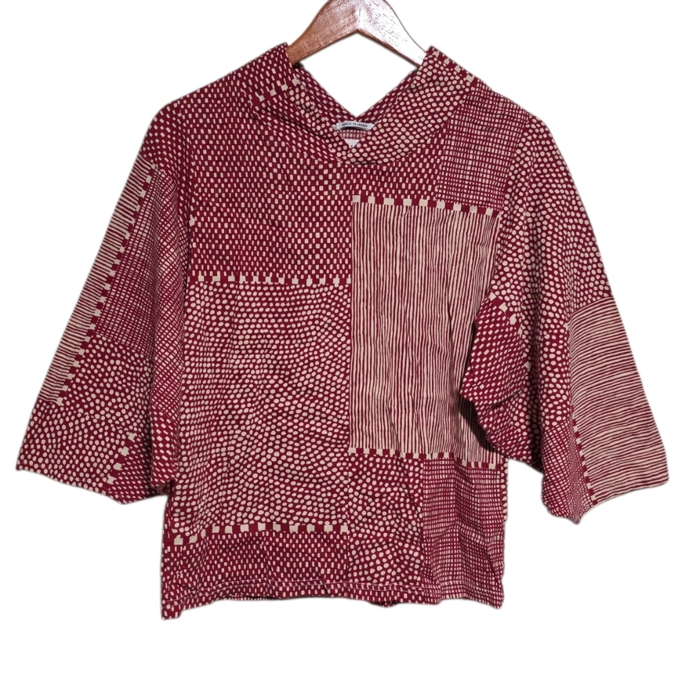 Sou Sou Naginata Sleeve Top in Lines and Dots Russet Size Small